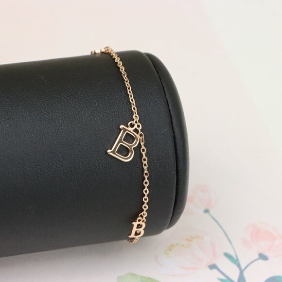 "Rose Gold Chain Bracelet with 'B' Initial Charm and Adjustable Size, XPBL1022 - Picture 9 of 11